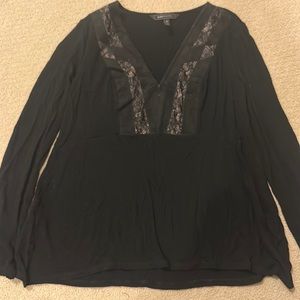 BCBGMaxazria Beautiful Kolbie Black Top with Suede and Lace Detail - Size M